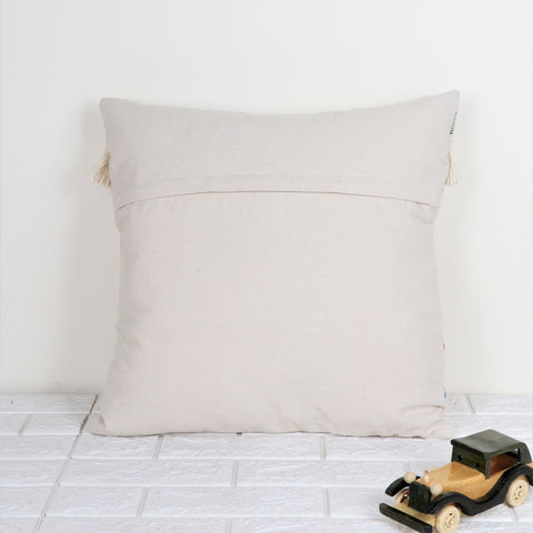 Set Of 2 Hand Tufted Texture Boho Ivory Black Tassel Cushion Cover