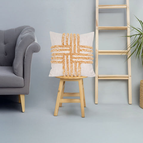 Hand Tufted Texture Boho Yellow and Ivory Tassel Cushion Cover