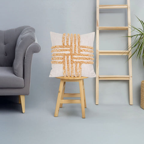 Set Of 2 Hand Tufted Texture Boho Yellow Ivory Tassel Cushion Cover