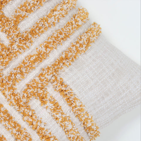 Set Of 2 Hand Tufted Texture Boho Yellow Ivory Tassel Cushion Cover