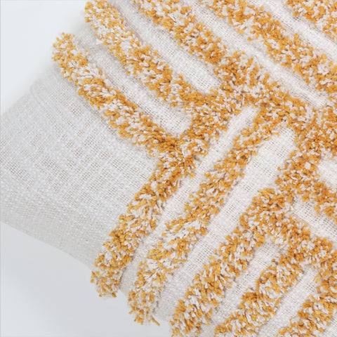 Hand Tufted Texture Boho Yellow and Ivory Tassel Cushion Cover