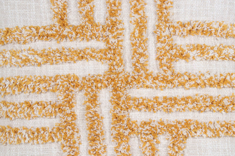 Hand Tufted Texture Boho Yellow and Ivory Tassel Cushion Cover