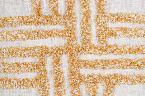 Set Of 2 Hand Tufted Texture Boho Yellow Ivory Tassel Cushion Cover