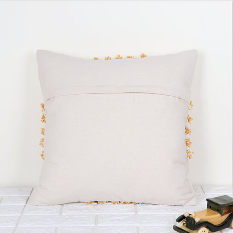 Set Of 2 Hand Tufted Texture Boho Yellow Ivory Tassel Cushion Cover
