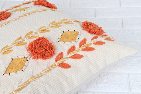 Hand Tufted Texture Boho Yellow and Orange Tassel Cushion Cover