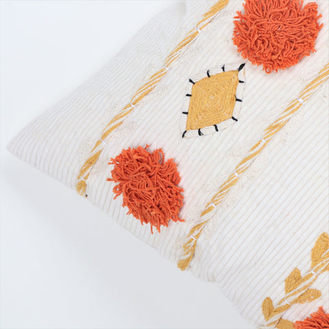Hand Tufted Texture Boho Yellow and Orange Tassel Cushion Cover