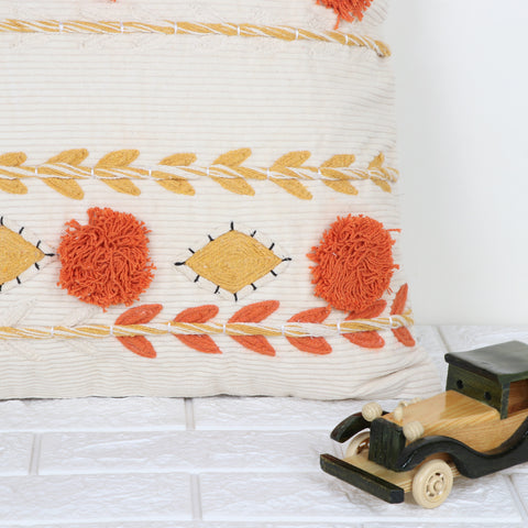 Hand Tufted Texture Boho Yellow and Orange Tassel Cushion Cover