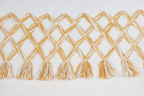 Set Of 3 Hand Tufted Texture Boho Ivory Yellow Tassel Cushion Cover