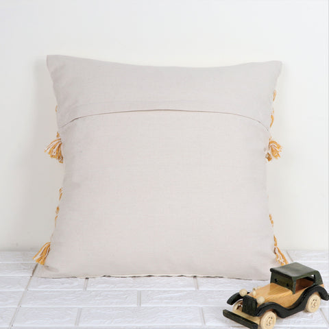 Set Of 3 Hand Tufted Texture Boho Ivory Yellow Tassel Cushion Cover