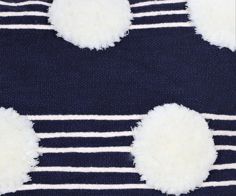 Hand Tufted Texture Boho Blue and Ivory Pom - Pom Cushion Cover