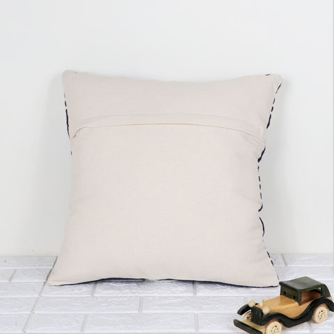 Hand Tufted Texture Boho Blue and Ivory Pom - Pom Cushion Cover