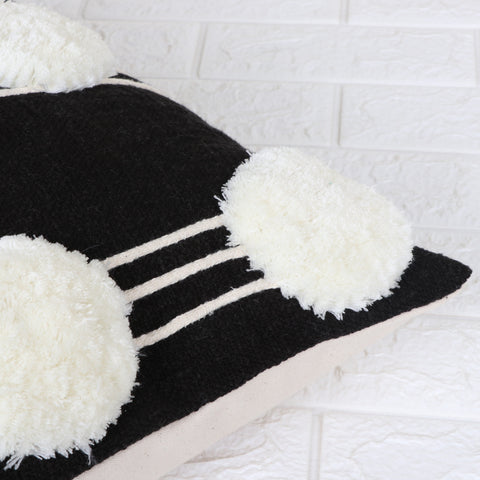 Set Of 2 Hand Tufted Texture Boho Black Ivory Pom - Pom Cushion Cover