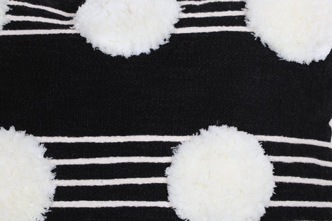 Hand Tufted Texture Boho Black and Ivory Pom - Pom Cushion Cover