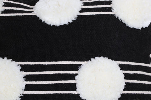 Set Of 2 Hand Tufted Texture Boho Black Ivory Pom - Pom Cushion Cover