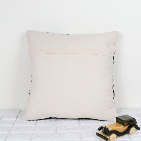 Hand Tufted Texture Boho Black and Ivory Pom - Pom Cushion Cover