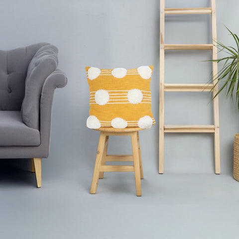 Hand Tufted Texture Boho Yellow and Ivory Pom - Pom Cushion Cover