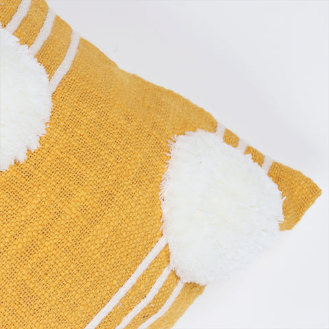 Set Of 3 Hand Tufted Texture Boho Yellow Ivory Pom - Pom Cushion Cover