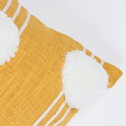 Hand Tufted Texture Boho Yellow and Ivory Pom - Pom Cushion Cover