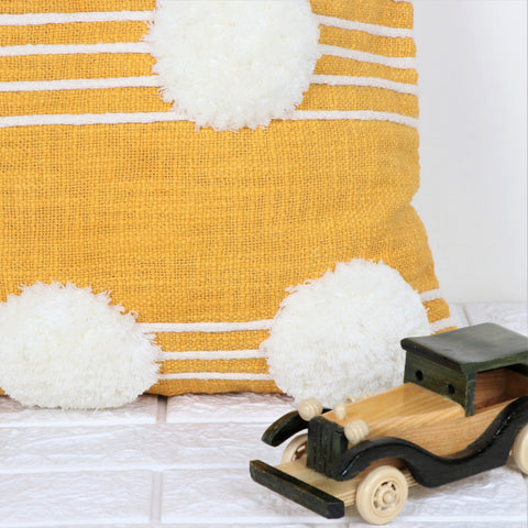Set Of 2 Hand Tufted Texture Boho Yellow Ivory Pom - Pom Cushion Cover