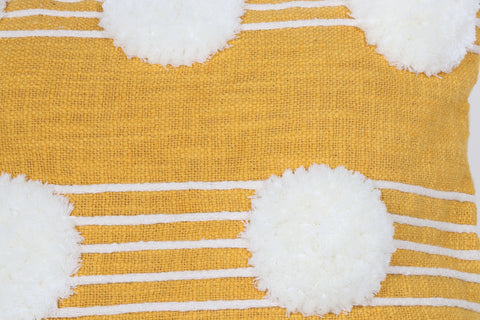 Hand Tufted Texture Boho Yellow and Ivory Pom - Pom Cushion Cover