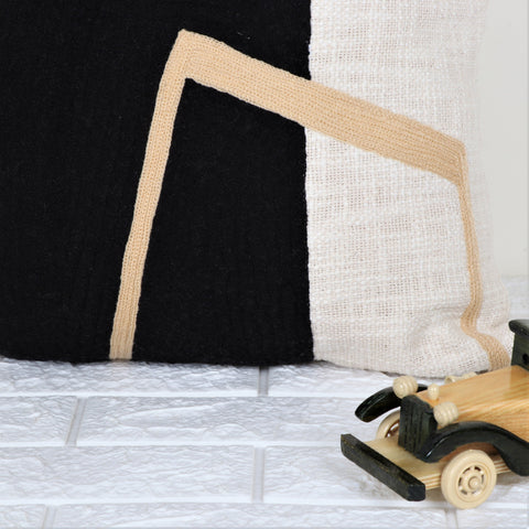 Set Of 2 Hand Tufted Crewel Texture Boho Black Ivory Cushion Cover