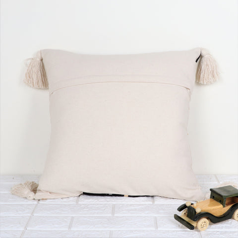 Set Of 2 Hand Tufted Crewel Texture Boho Black Ivory Cushion Cover