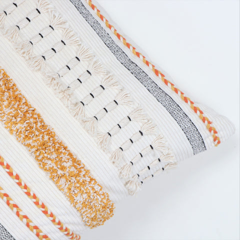 Set Of 3 Hand Tufted Texture Boho Yellow Orange Tassels Cushion Cover