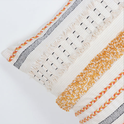 Set Of 3 Hand Tufted Texture Boho Yellow Orange Tassels Cushion Cover