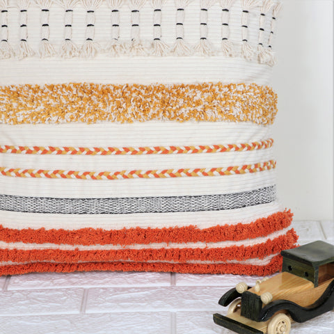 Set Of 3 Hand Tufted Texture Boho Yellow Orange Tassels Cushion Cover