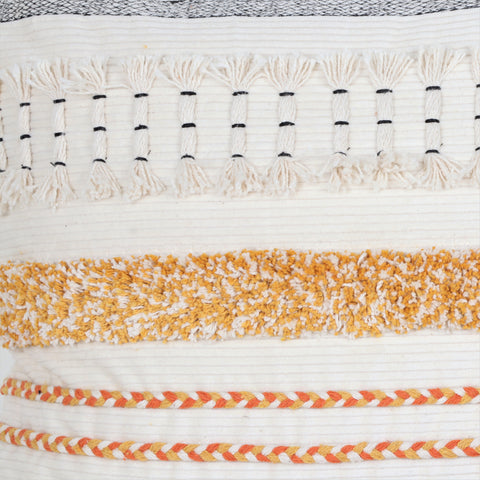 Hand Tufted Texture Boho Yellow and Orange Tassels Cushion Cover