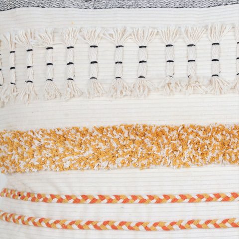 Set Of 3 Hand Tufted Texture Boho Yellow Orange Tassels Cushion Cover
