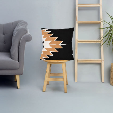 Hand Tufted Texture Boho Black and Mustard Yellow Patch Work Cushion Cover