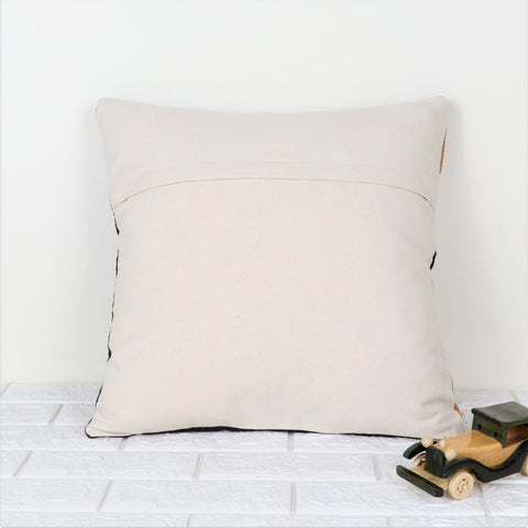 Hand Tufted Texture Boho Black and Mustard Yellow Patch Work Cushion Cover