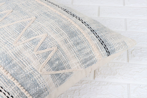Set Of 2 Hand Tufted Texture Boho Ivory BlueCushion Cover