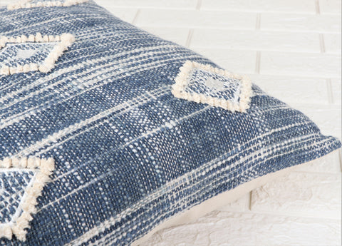 Hand Tufted Texture Boho Blue and Ivory Cushion Cover