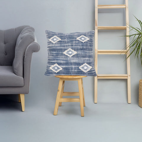 Hand Tufted Texture Boho Blue and Ivory Cushion Cover