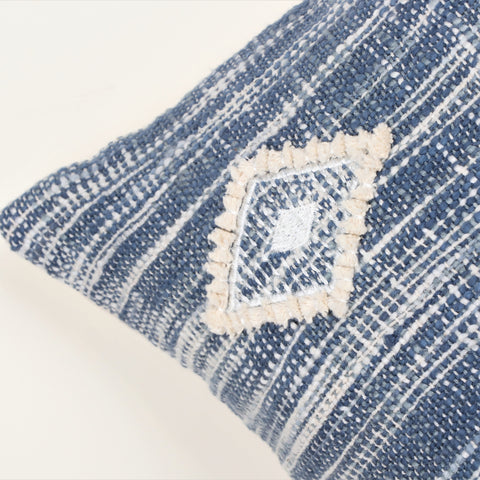 Hand Tufted Texture Boho Blue and Ivory Cushion Cover