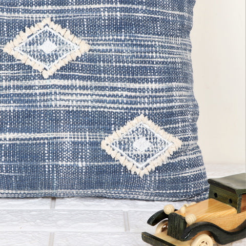 Hand Tufted Texture Boho Blue and Ivory Cushion Cover