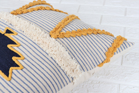 Set Of 3 Hand Tufted Texture Boho Blue Yellow Cushion Cover