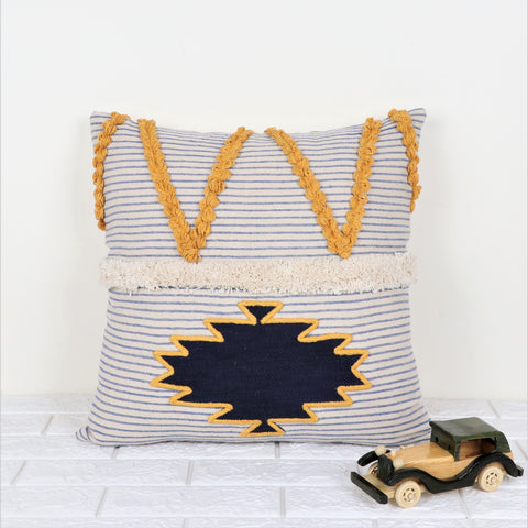 Set Of 3 Hand Tufted Texture Boho Blue Yellow Cushion Cover