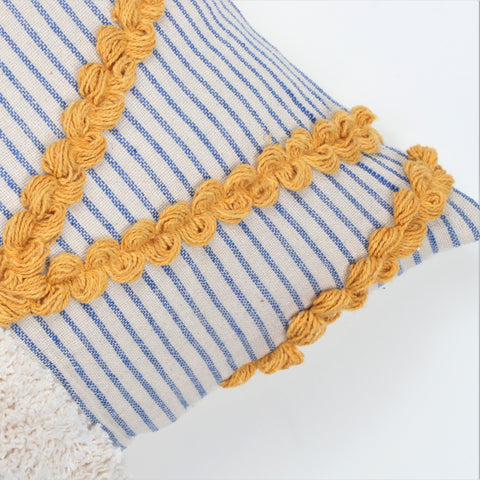 Set Of 3 Hand Tufted Texture Boho Blue Yellow Cushion Cover