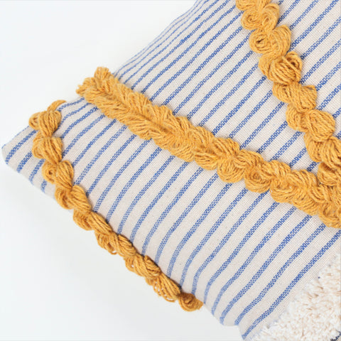 Set Of 3 Hand Tufted Texture Boho Blue Yellow Cushion Cover