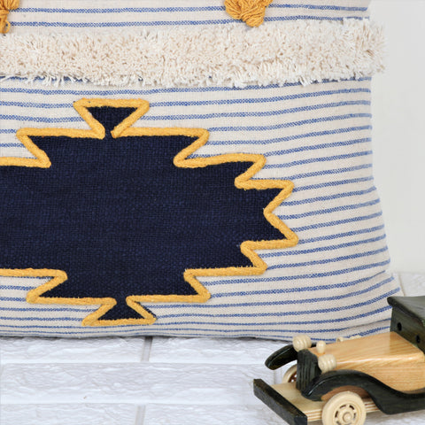 Hand Tufted Texture Boho Blue and Yellow Cushion Cover