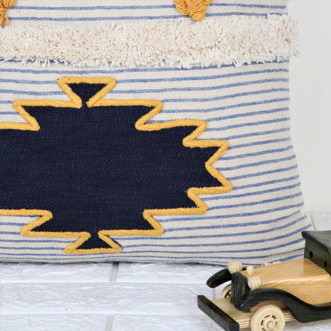 Set Of 3 Hand Tufted Texture Boho Blue Yellow Cushion Cover