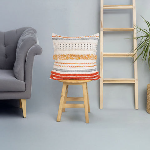 Hand Tufted Texture Boho Blue and Orange Cushion Cover
