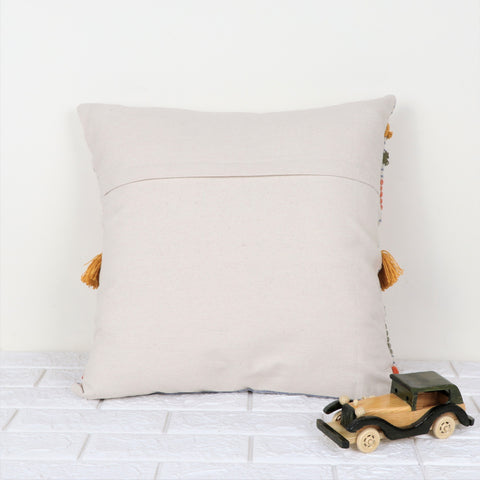 Hand Tufted Texture Boho Blue and Orange Cushion Cover