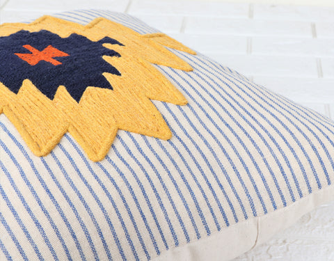 Set Of 3 Hand Tufted Texture Boho Blue Yellow Patch Work Cushion Cover