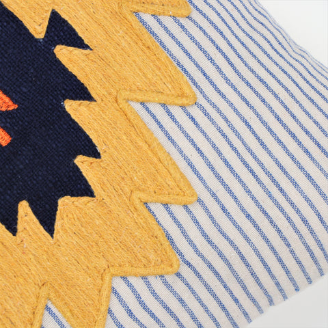 Set Of 3 Hand Tufted Texture Boho Blue Yellow Patch Work Cushion Cover