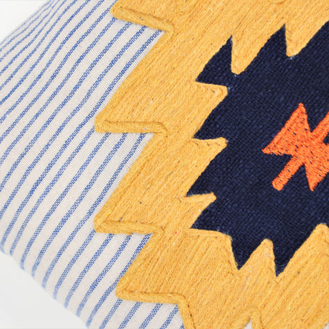 Set Of 3 Hand Tufted Texture Boho Blue Yellow Patch Work Cushion Cover