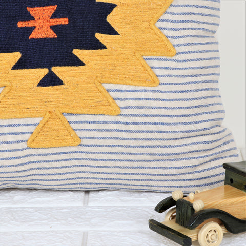 Set Of 3 Hand Tufted Texture Boho Blue Yellow Patch Work Cushion Cover